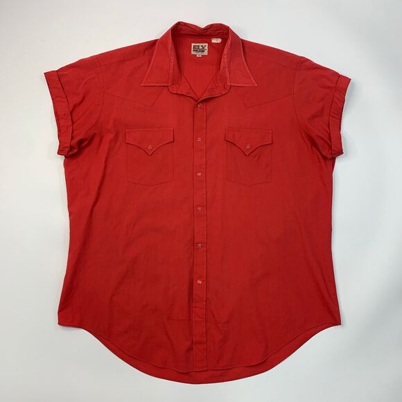 Vintage Ely Cattleman Shirt Mens 18 Pearl Snap Buttons Western Rolled Cap Sleeve - Picture 2 of 10